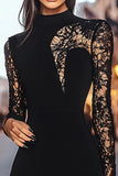 Lace Asymmetrical High Neck Tight Little Black Dress