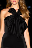 Halter Tight Little Black Dress with Bow