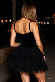 Velvet A Line Little Black Dress with Hollow Out