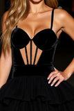 Velvet A Line Little Black Dress with Hollow Out