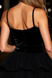 Velvet A Line Little Black Dress with Hollow Out