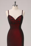 Black Red Spaghetti Straps Maxi Dress with Beading