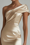 Champagne Satin One Shoulder Cocktail Dress