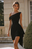 Asymmetrical Neck A Line Little Black Dress