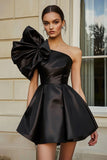 One Shoulder Ruffled A Line Little Black Dress