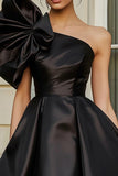 One Shoulder Ruffled A Line Little Black Dress