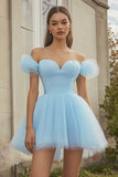 Sky Blue A Line Off The Shoulder Homecoming Dress