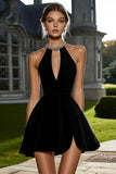 Halter A Line Little Black Dress