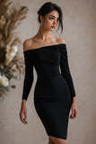 Off The Shoulder Tight Long Sleeve Little Black Dress