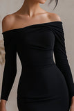 Off The Shoulder Tight Long Sleeve Little Black Dress