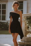One Shoulder Little Black Dress with Ruffles