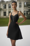 Beaded A Line Spaghetti Straps Little Black Dress
