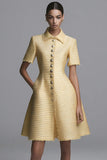Yellow A-Line Lapel Neck Single Breasted Mini Work Dress