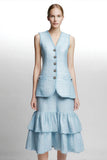 2-Piece V-Neck Sky Blue A-Line Work Dress