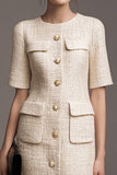 Round Neck Bodycon Ivory Work Dress
