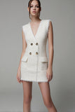 Bodycon Ivory V-Neck Sleeveless Mini Work Dress