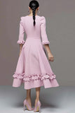 Pink A Line Ruffled Midi Work Dress
