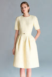 Light Yellow A-Line Short Sleeve Work Dress
