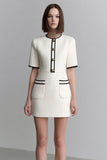 Sheath Ivory Round Neck Short Sleeve Work Dress
