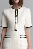 Sheath Ivory Round Neck Short Sleeve Work Dress