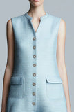 Sky Blue A-Line V-Neck Sleeveless Work Dress