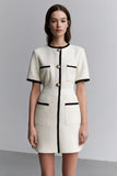 Ivory Round Neck Short Sleeve Work Dress