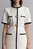 Ivory Round Neck Short Sleeve Work Dress