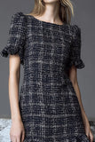 Black Sheath Bateau Neck Short Sleeve Work Dress