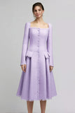 Lilac A Line Square Neck Midi Work Dress