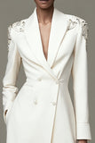 A Line Beaded Ivory Midi Work Dress