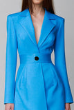 Notched Lapel Bodycon Blue Work Dress with Belt