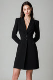 A Line V-Neck Black Long Sleeve Midi Work Dress