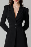 A Line V-Neck Black Long Sleeve Midi Work Dress