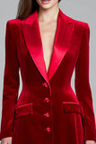 Velvet Burgundy Peak Lapel A Line Work Dress