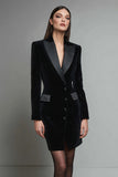 Velvet Black Tight Long Sleeve Work Dress