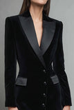 Velvet Black Tight Long Sleeve Work Dress