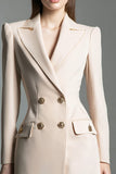 Champagne Peak Lapel Double Breasted Long Sleeve Work Dress