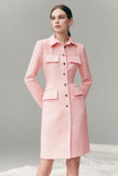 Pink Lapel Neck Long Sleeve Sheath Work Dress
