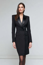 Black Double Breasted Long Sleeve Pencil Work Dress