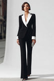 Black and White 2-Piece Peak Lapel Business Suit