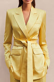 2-Piece Daffodil Peak Lapel Business Suit with Sash