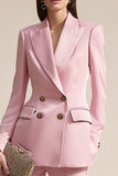 Double Breasted Peak Lapel 2-Piece Pink Work Suit