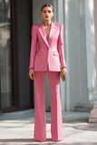 Pink 2-Piece Peak Lapel Slim Fit Work Suit