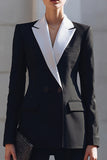 Peak Lapel Slim Fit Black and White 2-Piece Work Suit