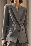 Grey 2-Piece Peak Lapel Single Breasted Business Casual Suit