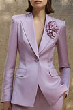 2-Piece Lilac Peak Lapel Work Suit with 3D Flower