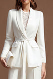 Ivory Shawl Lapel 2-Piece Business Suit with Sash