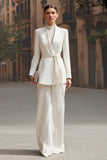 2-Piece Ivory Shawl Lapel Work Suit with Sash