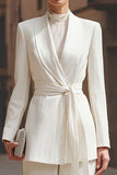 2-Piece Ivory Shawl Lapel Work Suit with Sash