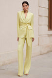 Peak Lapel 2-Piece Daffodil Business Casual Suit with Sash